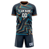 Custom Navy Orange GeometricalPattern Soccer Set