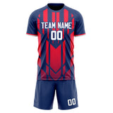 Custom Navy Red GeometricalPattern Soccer Set