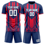 Custom Navy Red GeometricalPattern Soccer Set