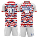 Custom Red White GeometricalPattern Soccer Set