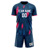Custom Navy Red GeometricalPattern Soccer Set