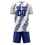 Custom White Greyish Blue GeometricalPattern Soccer Set