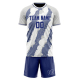 Custom White Greyish Blue GeometricalPattern Soccer Set