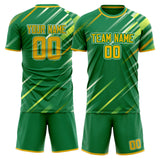 Custom Kelly Green Gold GeometricalPattern Soccer Set