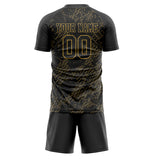 Custom Black Old Gold GeometricalPattern Soccer Set