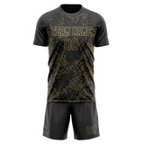 Custom Black Old Gold GeometricalPattern Soccer Set