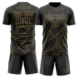 Custom Black Old Gold GeometricalPattern Soccer Set