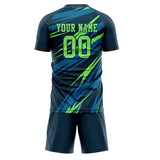 Custom Navy Neon Green GeometricalPattern Soccer Set