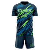 Custom Navy Neon Green GeometricalPattern Soccer Set