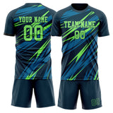 Custom Navy Neon Green GeometricalPattern Soccer Set