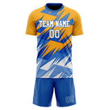 Custom Gold Blue GeometricalPattern Soccer Set