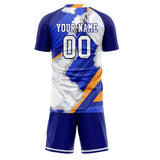 Custom White Blue GeometricalPattern Soccer Set