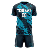 Custom Black Teal GeometricalPattern Soccer Set