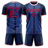 Custom Navy Red GeometricalPattern Soccer Set