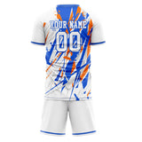 Custom White Blue GeometricalPattern Soccer Set