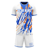 Custom White Blue GeometricalPattern Soccer Set