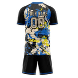 Custom Blue Black GeometricalPattern Soccer Set