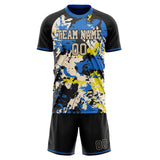 Custom Blue Black GeometricalPattern Soccer Set