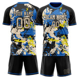 Custom Blue Black GeometricalPattern Soccer Set
