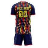 Custom Navy Red GeometricalPattern Soccer Set
