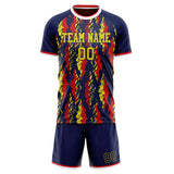 Custom Navy Red GeometricalPattern Soccer Set