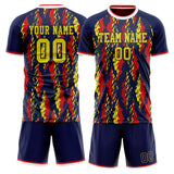 Custom Navy Red GeometricalPattern Soccer Set