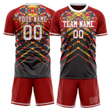 Custom Red Black GeometricalPattern Soccer Set
