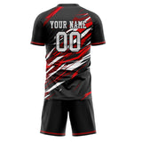 Custom Black Red GeometricalPattern Soccer Set