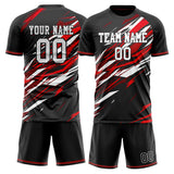 Custom Black Red GeometricalPattern Soccer Set