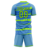 Custom Light Blue Neon Green GeometricalPattern Soccer Set