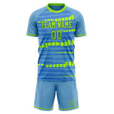 Custom Light Blue Neon Green GeometricalPattern Soccer Set