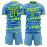 Custom Light Blue Neon Green GeometricalPattern Soccer Set
