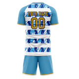Custom Light Blue White GeometricalPattern Soccer Set