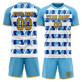 Custom Light Blue White GeometricalPattern Soccer Set