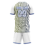 Custom White Blue GeometricalPattern Soccer Set