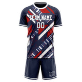 Custom Navy White GeometricalPattern Soccer Set