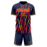 Custom Navy Red GeometricalPattern Soccer Set