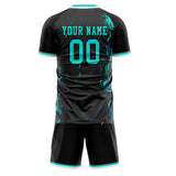 Custom Black Teal GeometricalPattern Soccer Set