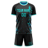 Custom Black Teal GeometricalPattern Soccer Set