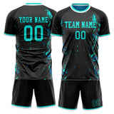 Custom Black Teal GeometricalPattern Soccer Set
