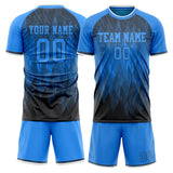 Custom Black Blue GeometricalPattern Soccer Set
