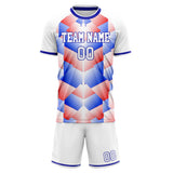 Custom White Blue GeometricalPattern Soccer Set