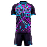 Custom Purple Light Blue GeometricalPattern Soccer Set