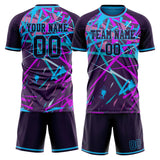 Custom Purple Light Blue GeometricalPattern Soccer Set