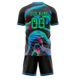 Custom Black Kelly Green GeometricalPattern Soccer Set