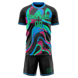 Custom Black Kelly Green GeometricalPattern Soccer Set