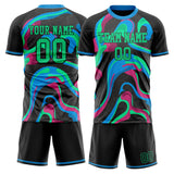 Custom Black Kelly Green GeometricalPattern Soccer Set