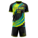 Custom Black Teal GeometricalPattern Soccer Set