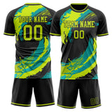 Custom Black Teal GeometricalPattern Soccer Set