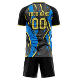 Custom Black Blue GeometricalPattern Soccer Set